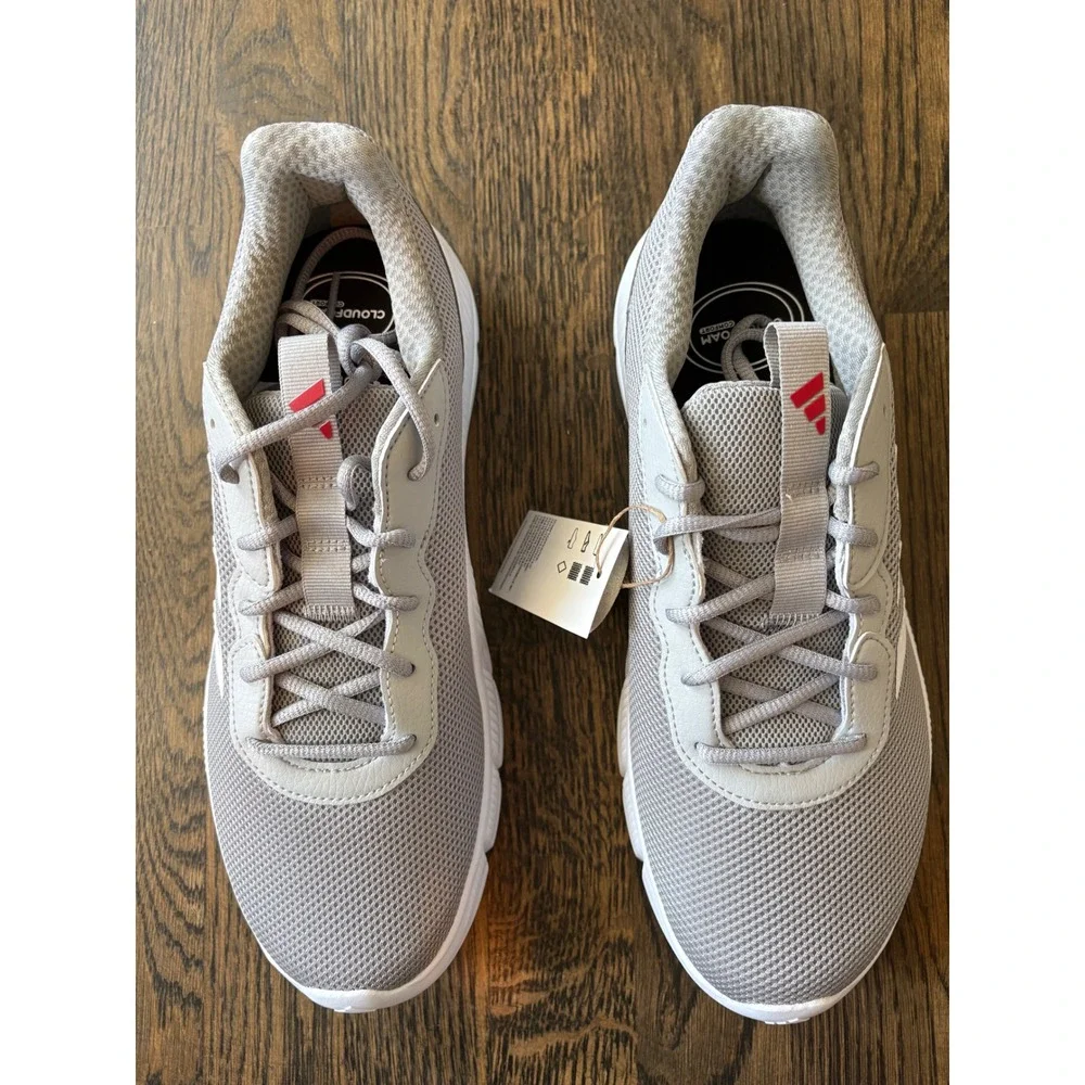 Adidas Cloudfoam Flex Mens Size 9.5 Wide Running Shoes Grey White Red HQ4851